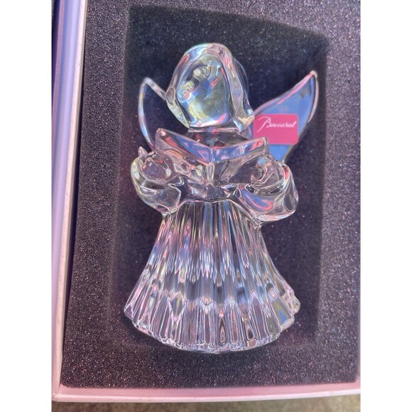 Baccarat Crystal Cherub Angel in Fluted Skirt Figurine W Hymn Book Signed w/ Box - Picture 2 of 14